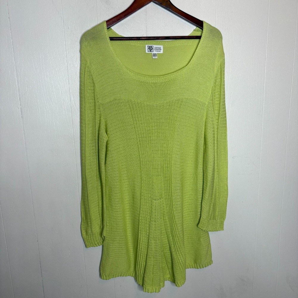 Cotton Country by Parkhurst Tunic Sweater XL Lime Green Flowy Legenlook Casual